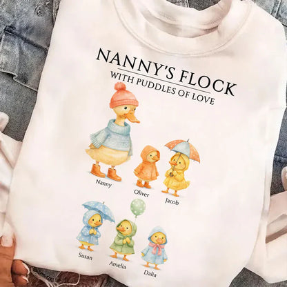 Classic Tee with Cute Ducks in Raincoats Nanny's Flock - Personalized Gift for Grandma That Feels Like Family