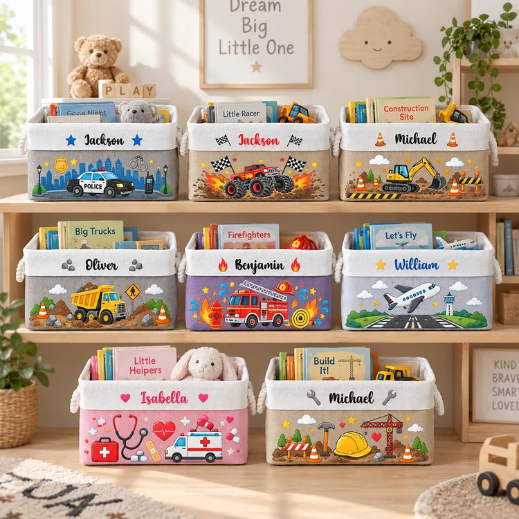 Cotton Linen Rope Basket for Kids, Personalized Storybook Storage with Playful Art, Creative Gift for Son or Daughter