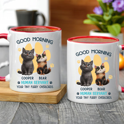 Say Hello to Your Tiny Furry Overlord – Customizable Good Morning Mug for Cat Lovers, Featuring Your Cat’s Name, Great Gift for Cat Owners, Available in White Ceramic Mug or Two-Tone Mug