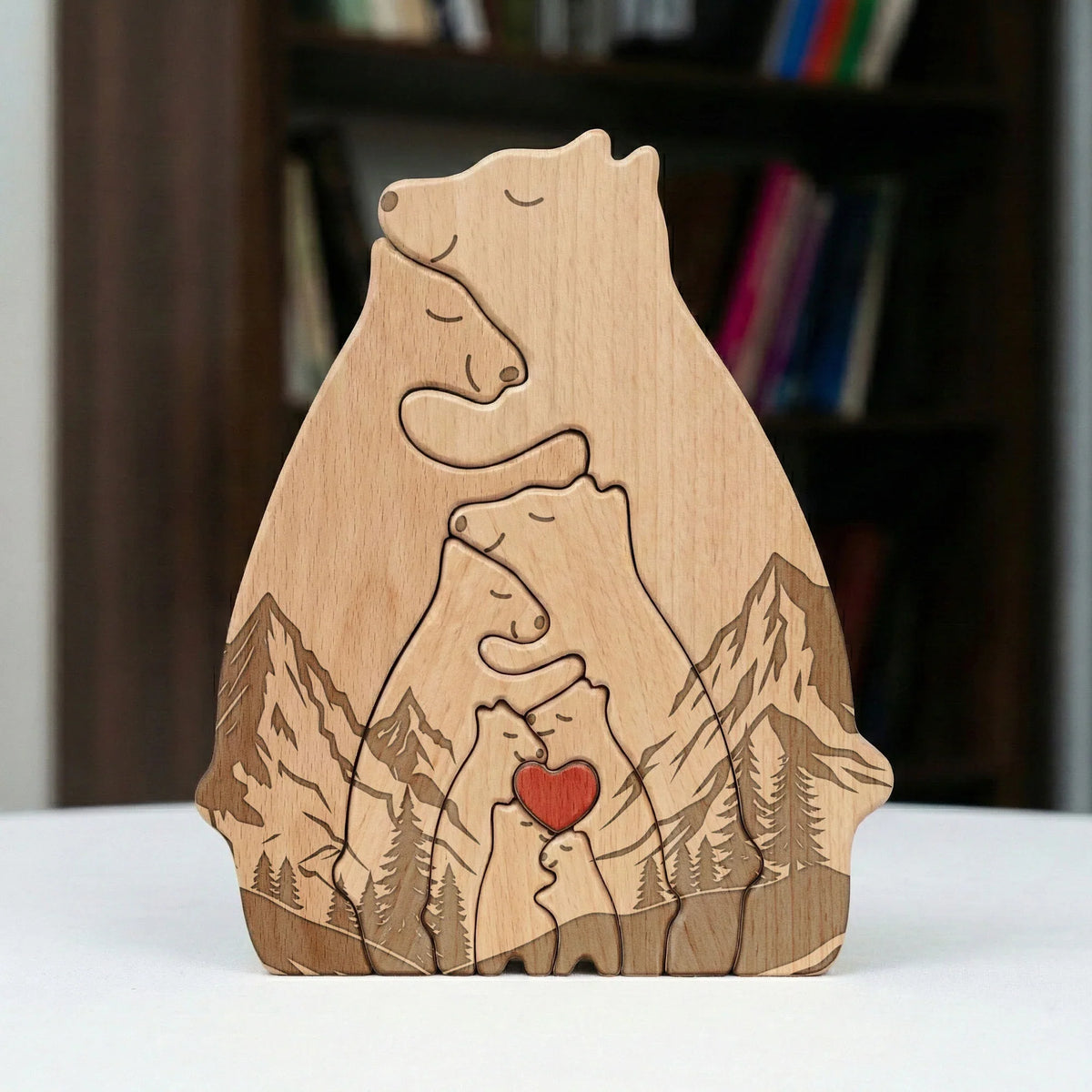 Personalized Wooden Bear Family Puzzle With Mountain Scene, Unique Father's Day Gift For Dad, Heartwarming Keepsake Decor