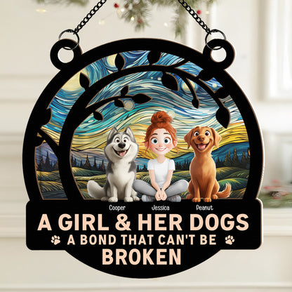 A Girl & Her Dogs - A Bond That Can’t Be Broken, Custom Wood and Acrylic Layered Ornament, Perfect Gift for Dog Lovers - Personalized Pet Memorial Gift for Mother’s Day, Pet Birthdays, and More!