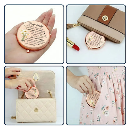 To My Daughter Personalized Metal Compact Mirror, Sweet Encouraging Note with Floral Design, Unique Gift She'll Carry Daily
