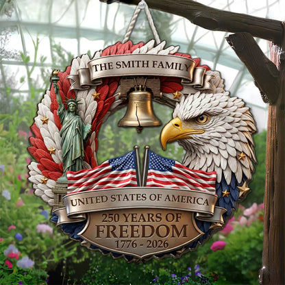 Personalized Patriotic Eagle Wooden Sign, United States of America Freedom Wreath Wall Decor, Unique Gift