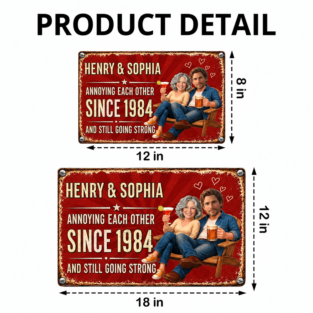 Personalized Couple Iron Sign, Retro Americana Bar Style, Custom Photos, Names & Year, Funny Anniversary Gift