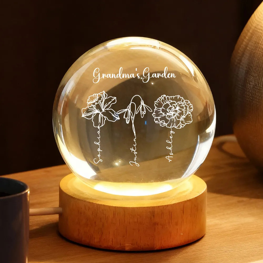 Globe Lamp Grandma's Garden Floral Glow, Personalized Keepsake for Cozy Home Decor, Sweet Gift for Grandma