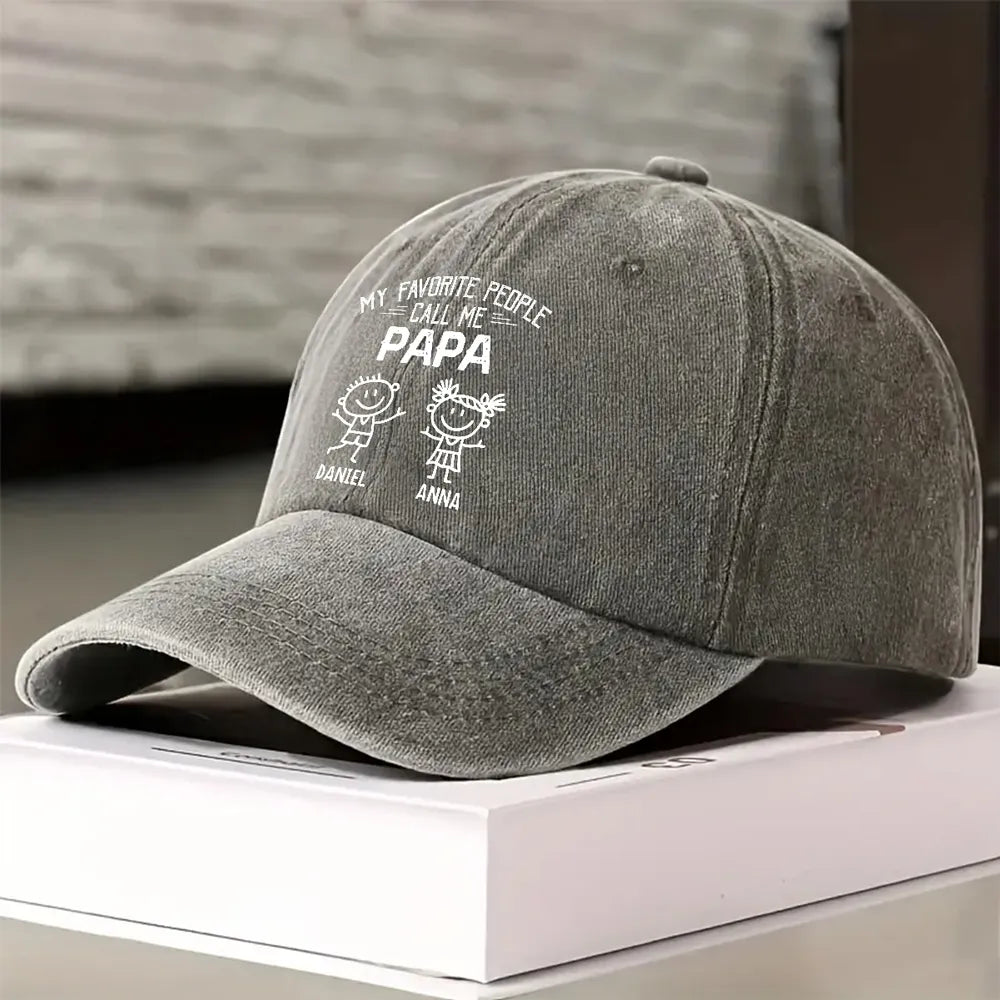 Personalized Washed Denim Baseball Cap for Grandpa, My Favorite People Call Me Grandpa, Unique Custom Gift for Family Pride