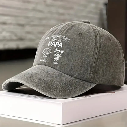 Personalized Washed Denim Baseball Cap for Grandpa, My Favorite People Call Me Grandpa, Unique Custom Gift for Family Pride