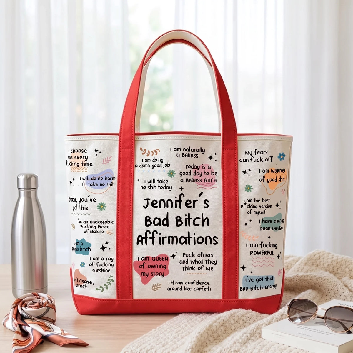 Bad Bitch Affirmations Oxford Cloth Tote Bag, Personalized Confidence, Creative Gift for a Friend, Coworker, or Yourself