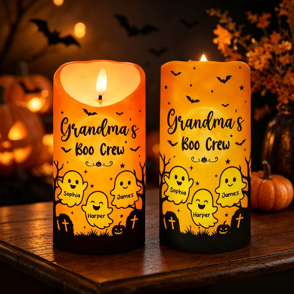Grandma's Boo Crew Personalized Flameless LED Candle, Halloween Decor, Unique Gift for Grandma