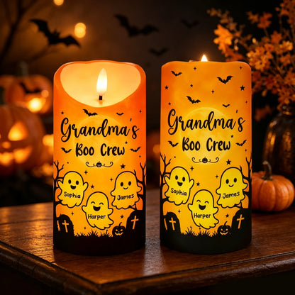 Grandma's Boo Crew Personalized Flameless LED Candle, Halloween Decor, Unique Gift for Grandma