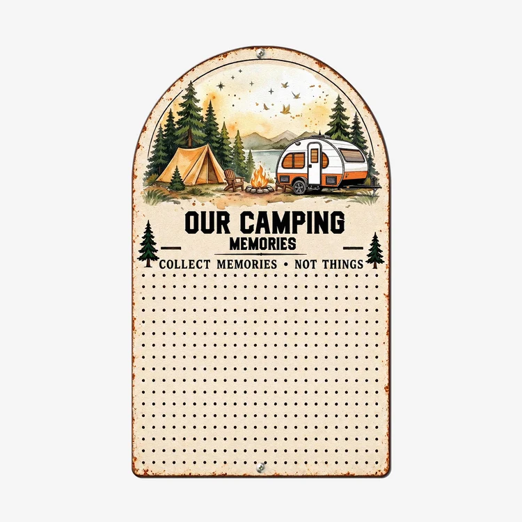 Personalized Shaped Metal Sign, Our Camping Memories with Camper and Campfire, Creative Gift for Couples