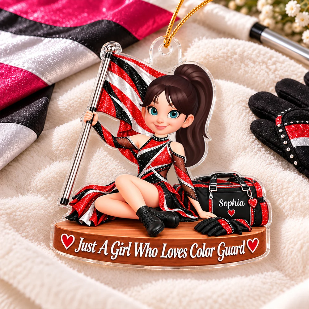 Personalized Acrylic Ornament, Flag-Holding Color Guard Girl, Creative Christmas Keepsake Gift for Granddaughter