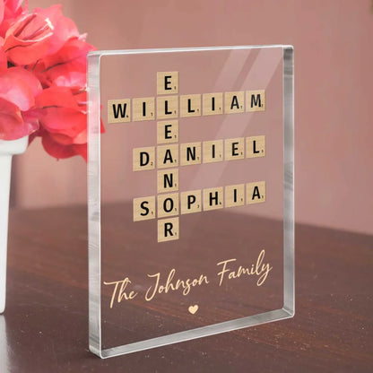 Family Crossword Art Created In A Moment, Treasured Forever Personalized Acrylic Block Plaque or Poster or Keychain