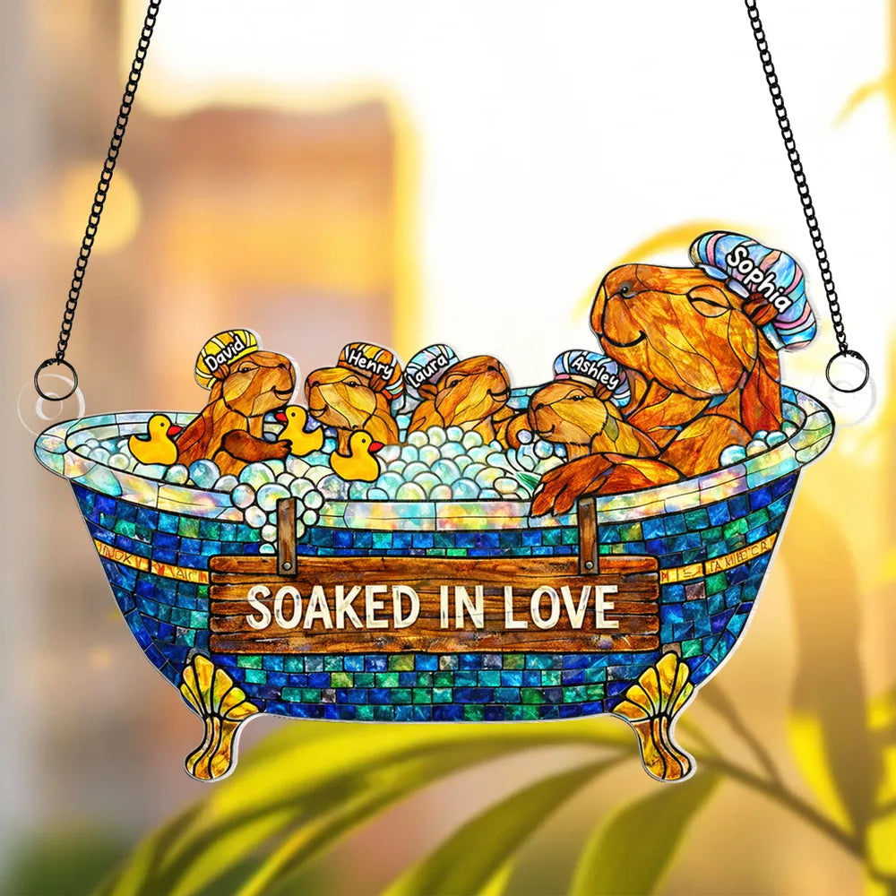 Acrylic Suncatcher Ornament With Cute Bathtub Critters Soaked In Love Sunlight Reflection Window Decor Thoughtful Gift For Mom