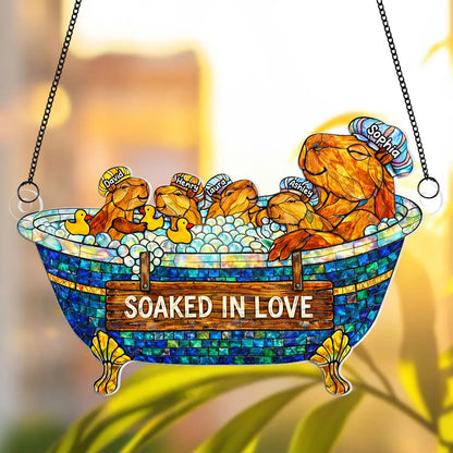 Acrylic Suncatcher Ornament With Cute Bathtub Critters Soaked In Love Sunlight Reflection Window Decor Thoughtful Gift For Mom