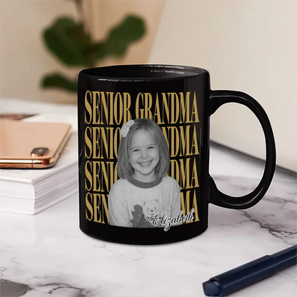 Personalized Ceramic Mug With Custom Photo And SENIOR MOM Text - Unique Mother's Day Gift For Morning Coffee Smiles