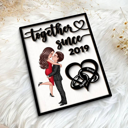 Love Timeline - ‘Together Since’ Couple Rings - Personalized 2-Layer Wooden Plaque for Valentine's & Anniversary