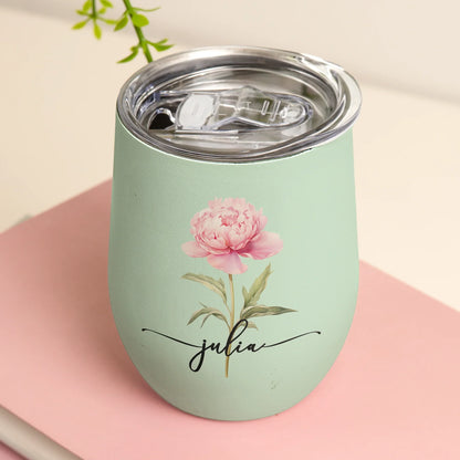 Personalized Birth Flower Eggshell Cup, Pastel Floral Name Design for Everyday Sips, Unique Gift for Her