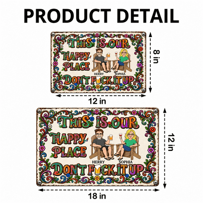 Personalized Couple Iron Sign, Vintage Floral Happy Place Sign, Funny Patio & Backyard Gift for Partners