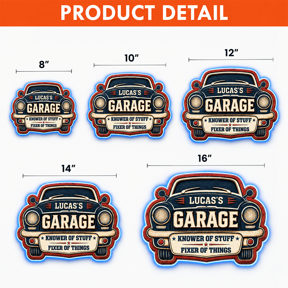 Personalized Garage LED Sign, Fixer of Things Custom Name Sign, Unique Gift for Car Lovers & Mechanics