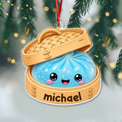 Personalized Acrylic Ornament, Smiling Dim Sum in Warm Pastels, Creative Keepsake Gift for Family & Friends
