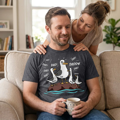 Personalized Seagull Dad Classic Tee, Funny Cartoon Dad & Kids Shirt, Unique Father's Day Gift for Dad