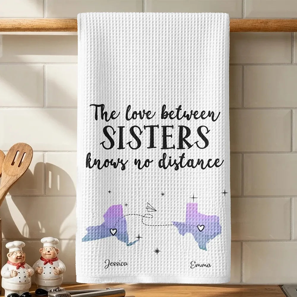 Personalized Kitchen Towel, Watercolor Sister Maps and Paper Airplane, Unique Long Distance Gift for Sister