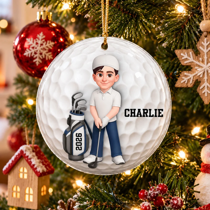 Personalized Acrylic Ornament, Golfer with Clubs, Creative Christmas Keepsake Gift for Golf Fans