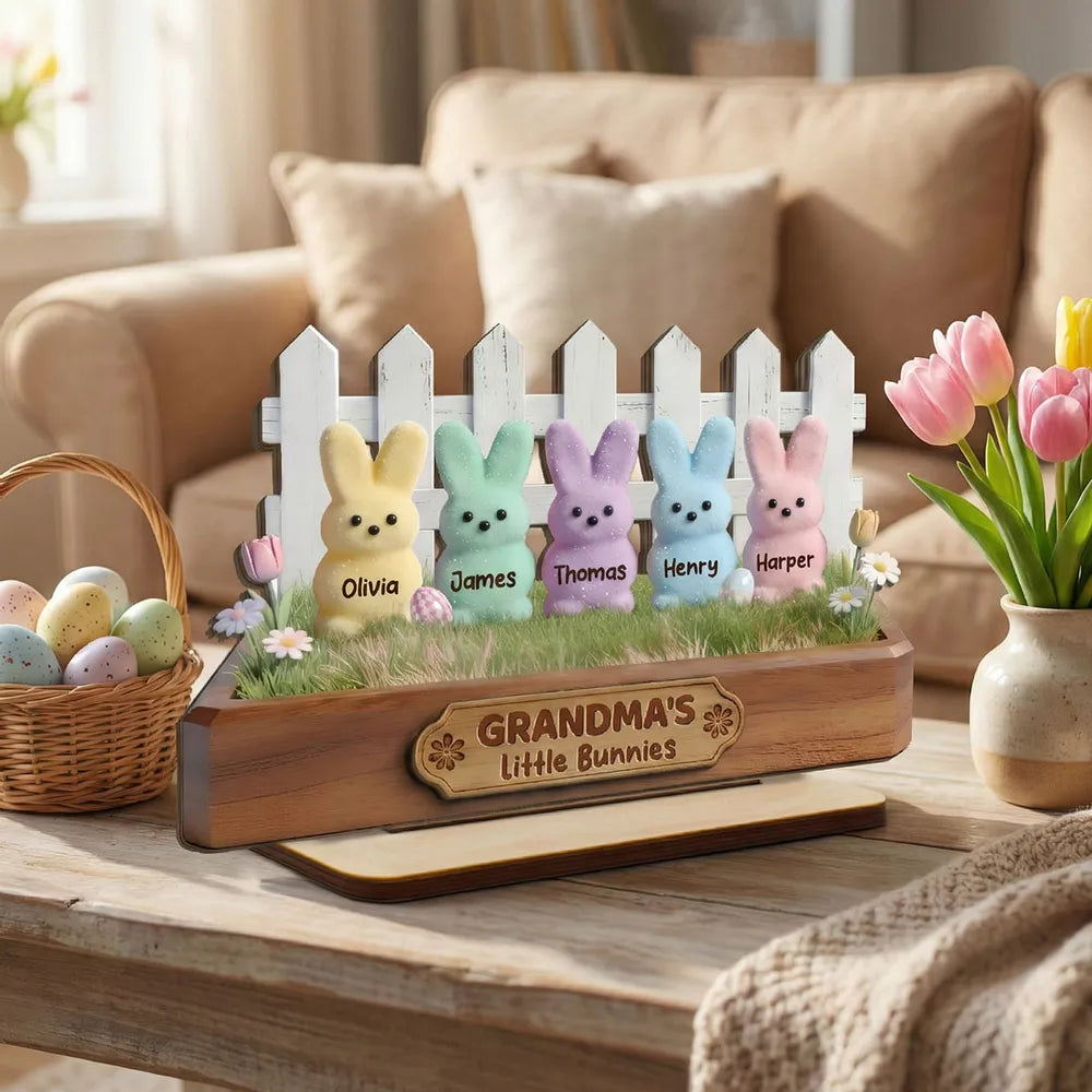 Personalized 2-Layer Wooden Plaque Grandma's Little Bunnies Pastel Bunny Shelf Decor, Unique Gift For Grandma