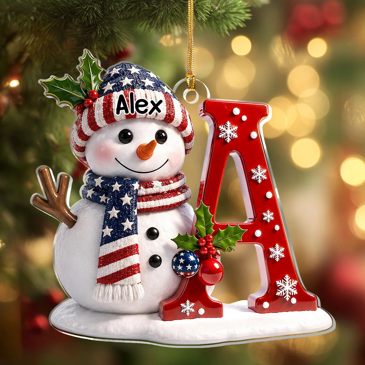 Personalized Acrylic Ornament, Cheerful Snowman on a Christmas Tree, Creative Keepsake Gift for Kids & Family