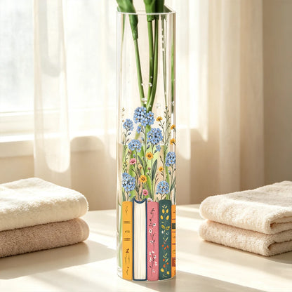 Personalized Acrylic Book Vase, Pastel Floral Bookshelf Decor, Unique Gift for Book Lovers