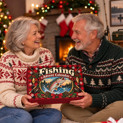 Fishing Advent Calendar, Personalized Vintage Leaping Trout Lake Art, Nostalgic Creative Gift for Anglers