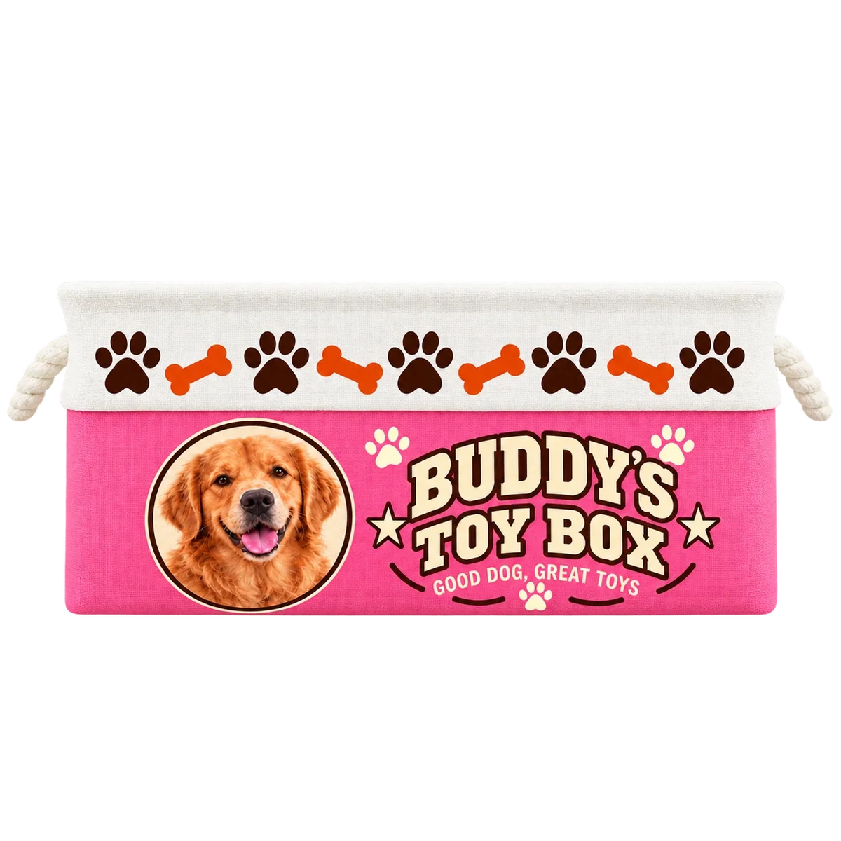 Personalized Cotton Linen Rope Basket with Dog Portrait and Paw Prints, Unique Gift for Dog Lovers