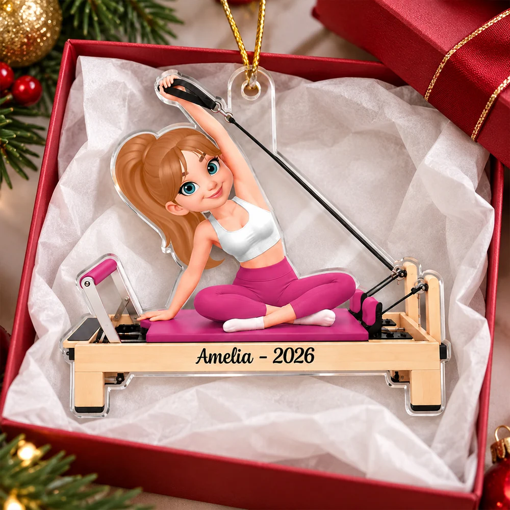 Personalized Pilates Girl Acrylic Ornament, Custom Reformer Scene, Unique Christmas Gift for Pilates Lovers