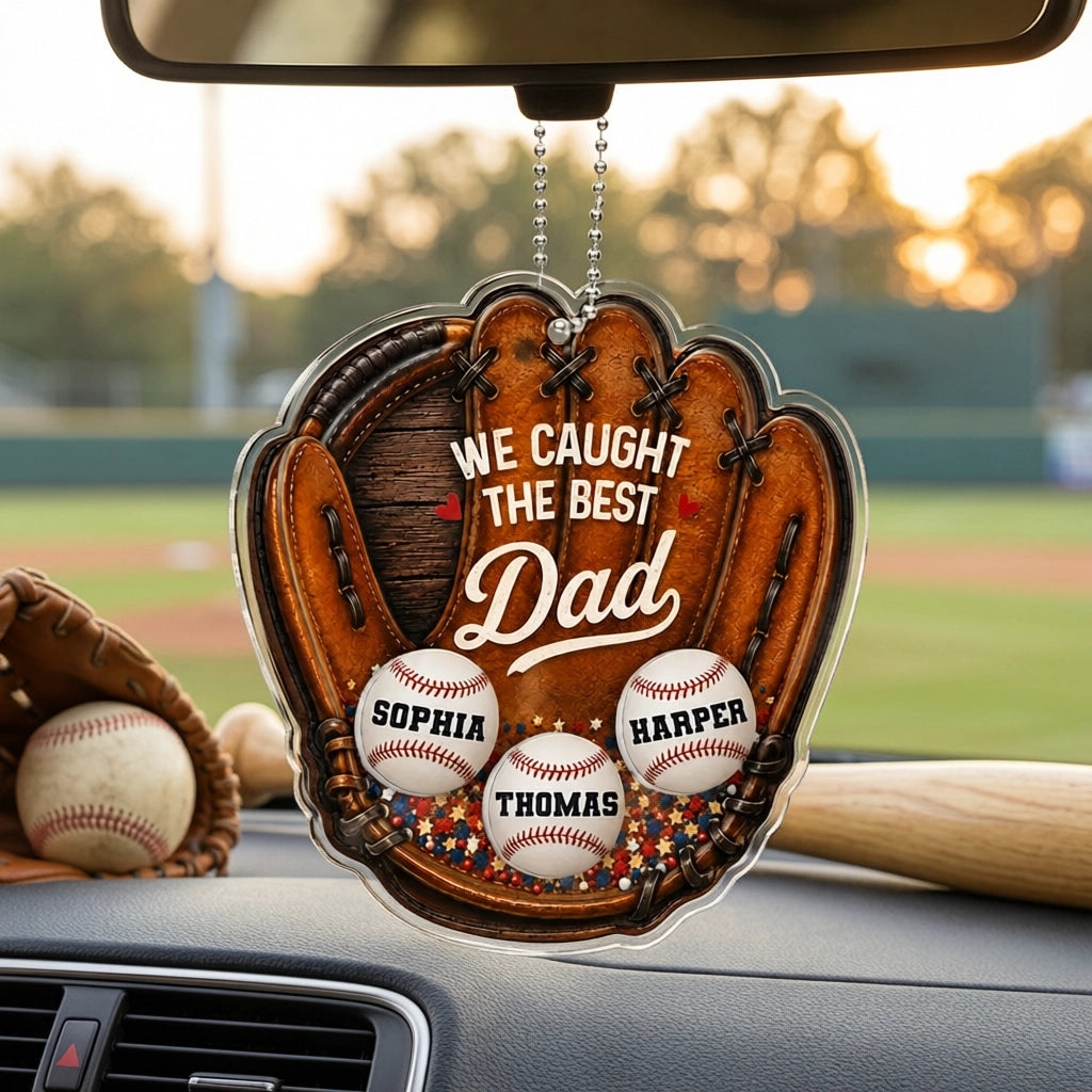 Personalized Acrylic Shaker Ornament With Baseball Glove For Car Mirror, Unique Gift For Baseball Dad