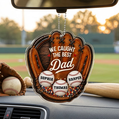 Personalized Acrylic Shaker Ornament With Baseball Glove For Car Mirror, Unique Gift For Baseball Dad