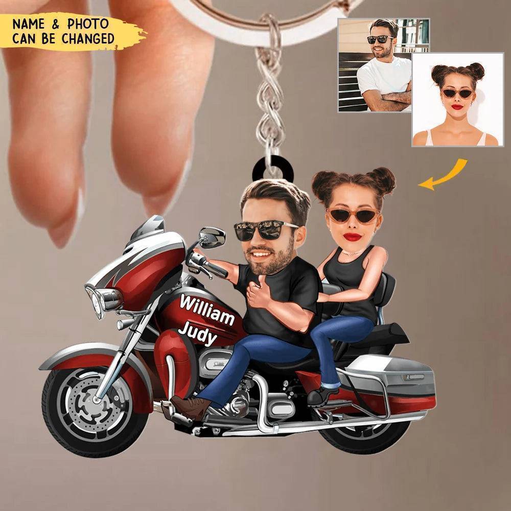 Custom Biker Couple Face Keychain, Gift For Couple, Valentine's Gift, Biker Gift