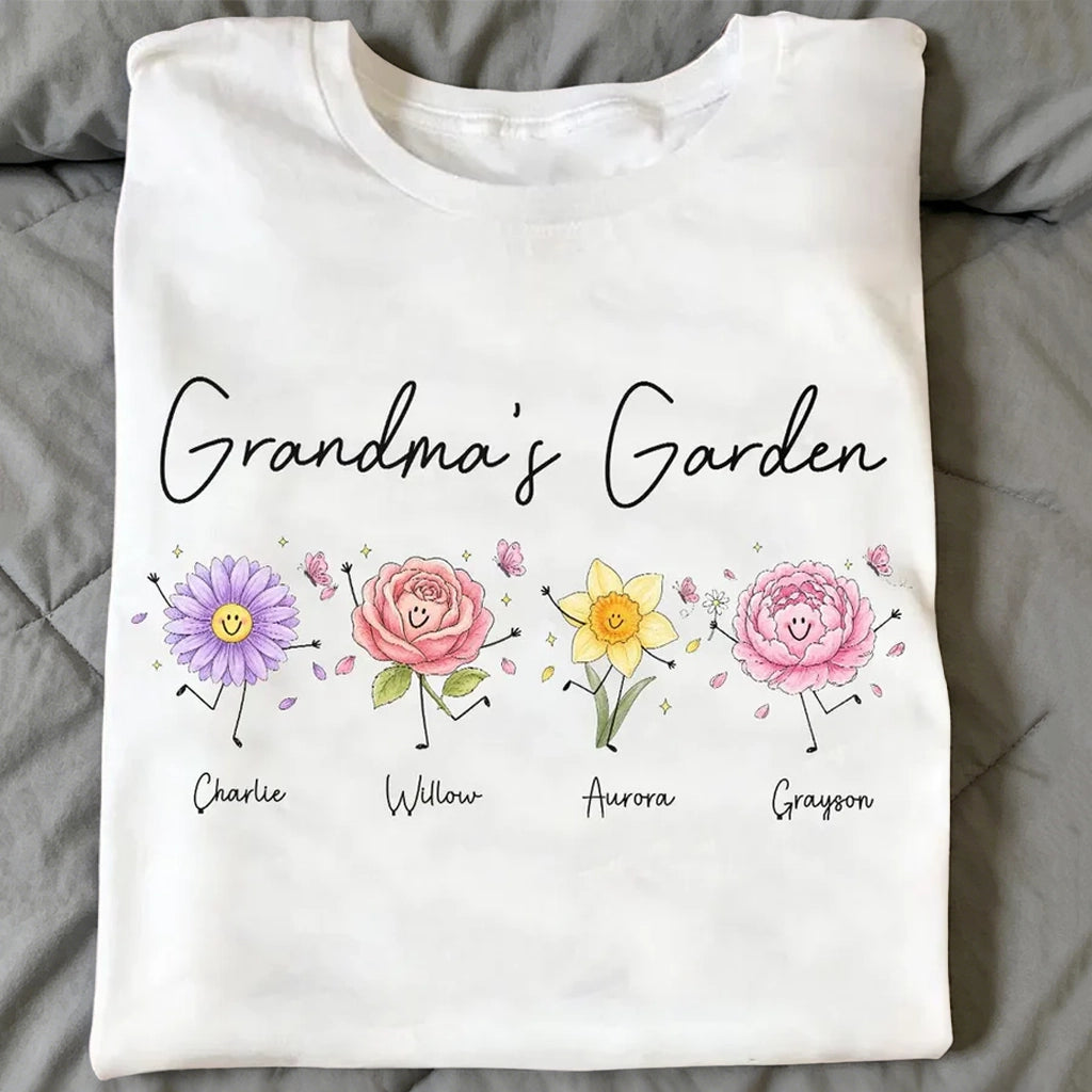 Personalized Grandma's Garden Classic Tee, Cute Flower Doodle Unique Gift for Grandma