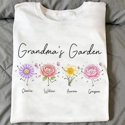 Personalized Grandma's Garden Classic Tee, Cute Flower Doodle Unique Gift for Grandma