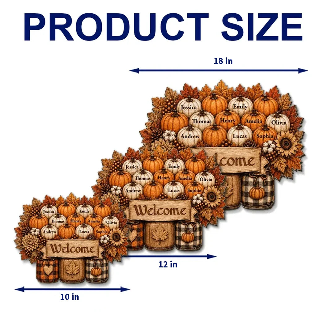 Family Welcome Wooden Sign with Fall Pumpkin Design, Personalized Front Door Decor, Creative Gift for Family