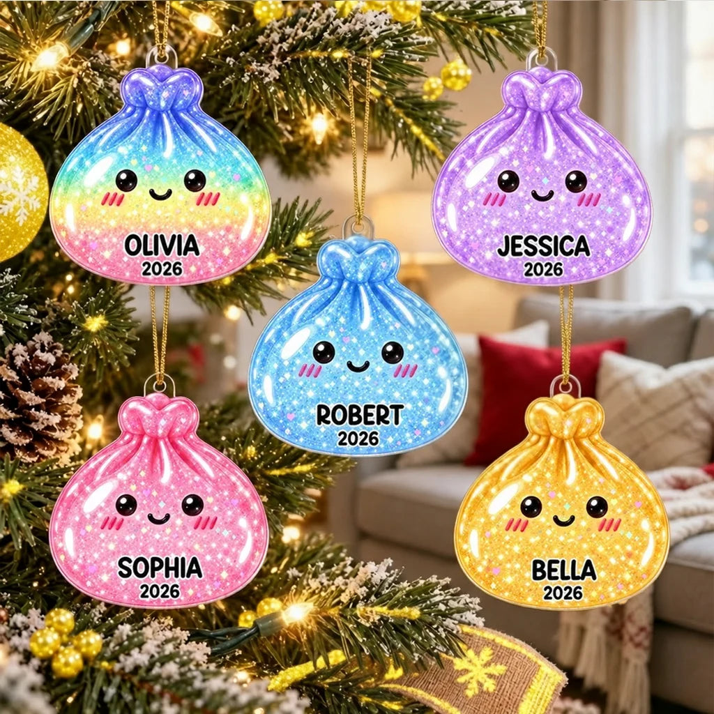 Personalized Acrylic Ornament, Smiling Dim Sum on a Lit Christmas Tree, Unique Creative Keepsake Gift for Family