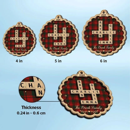 Personalized Wooden Ornament, Heartwarming Family Crossword on a Christmas Tree, Creative Gift for Grandparents