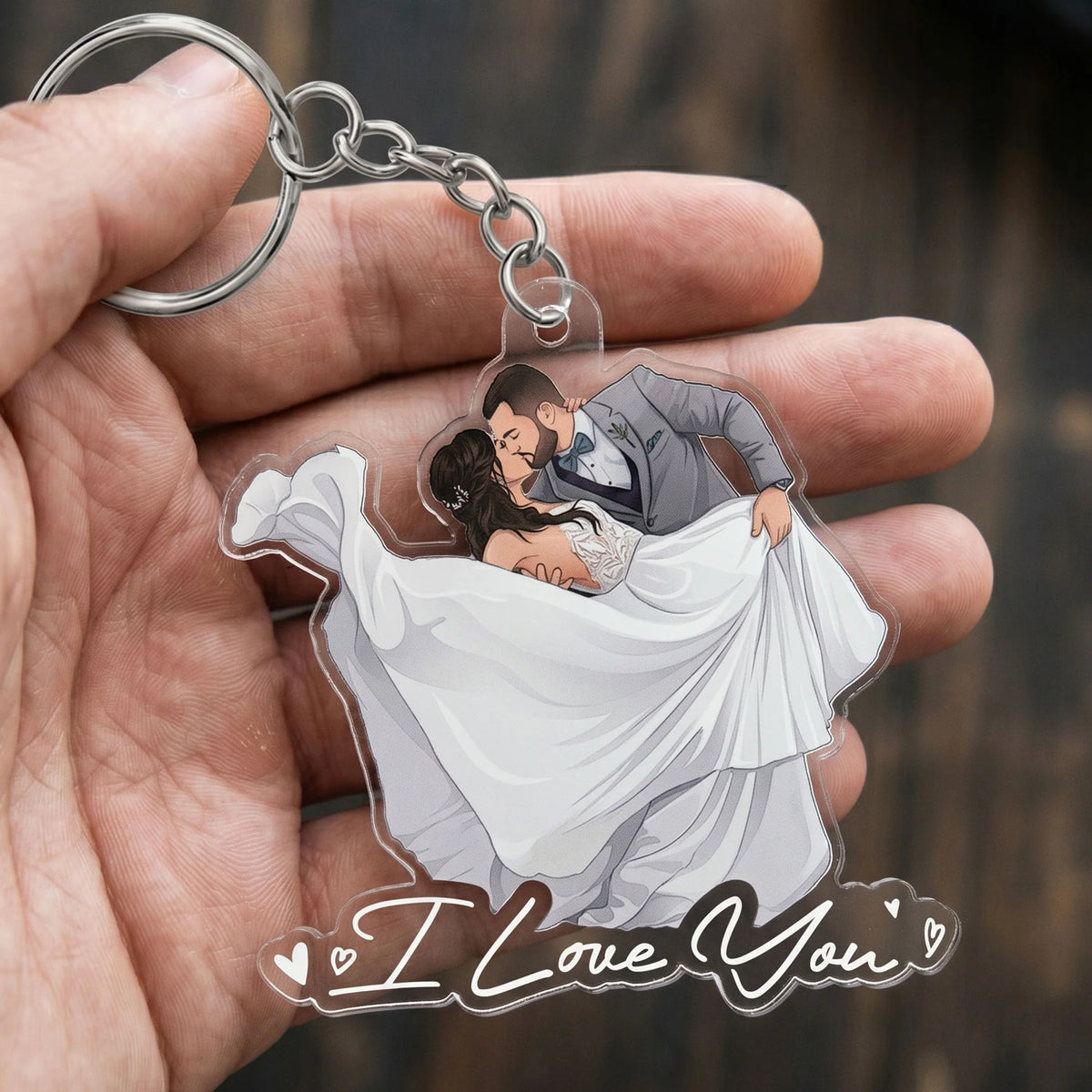Personalized Acrylic Keychain, Custom Couple Portrait with Love Quote, Unique Gift for Her