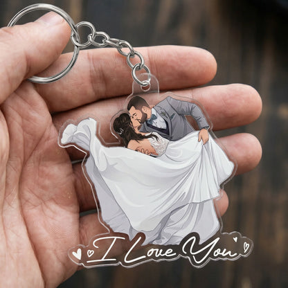 Personalized Acrylic Keychain, Custom Couple Portrait with Love Quote, Unique Gift for Her