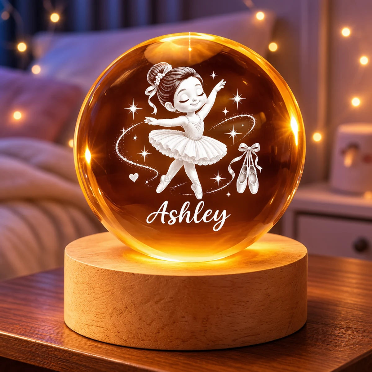 Personalized Globe Lamp, Dancing Ballerina in Warm Amber Light, Unique Gift for Daughter