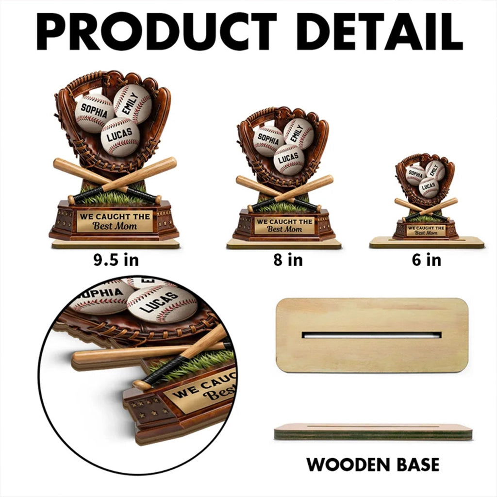2-Layer Wooden Plaque Personalized Baseball Mom Keepsake for Living Room Display, Sweet 'Best Mom' Gift