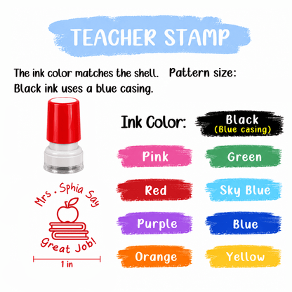 Personalized Teacher Stamp with Colorful Classroom Icons, Creative Gift for Teachers