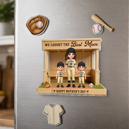 Personalized Acrylic Magnet Baseball Dugout Best Mom Design - Unique Mother's Day Gift for Baseball Mom