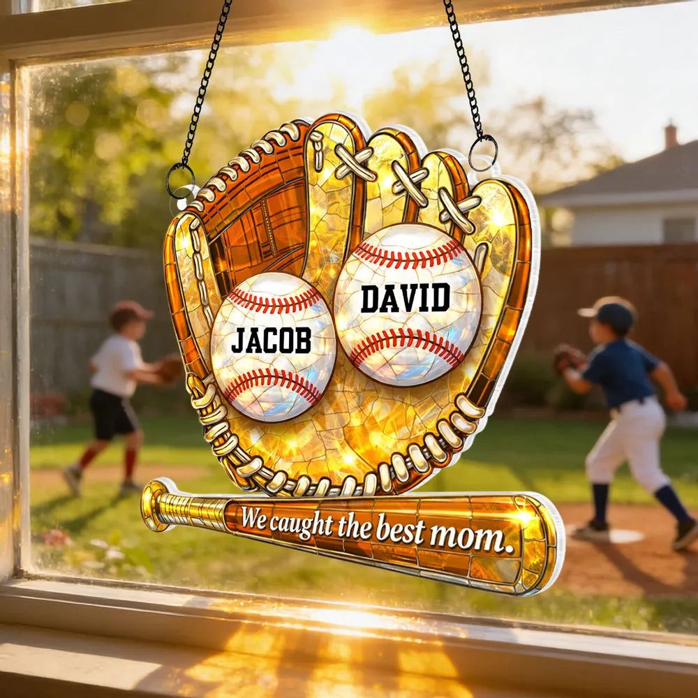 Personalized Baseball Mom Acrylic Suncatcher Ornament for Window Decor, Sunlight Reflection, Unique Gift for Mom