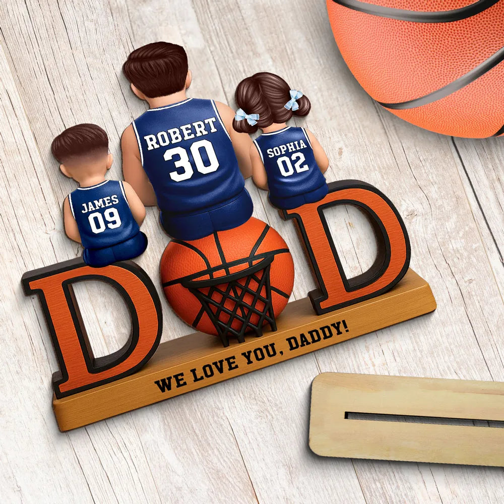 2-Layer Wooden Plaque Custom Basketball Dad and Kids Keepsake Warm Living Room Display Heartfelt Gift for Dad